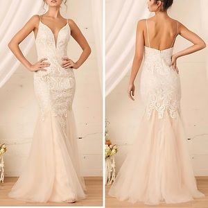 Lulu’s Luxe Bridal Keeping My Promise White Embroidered Lace Trumpet Dress